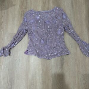 Adrianna Papell Lilac Embroidered Blouse